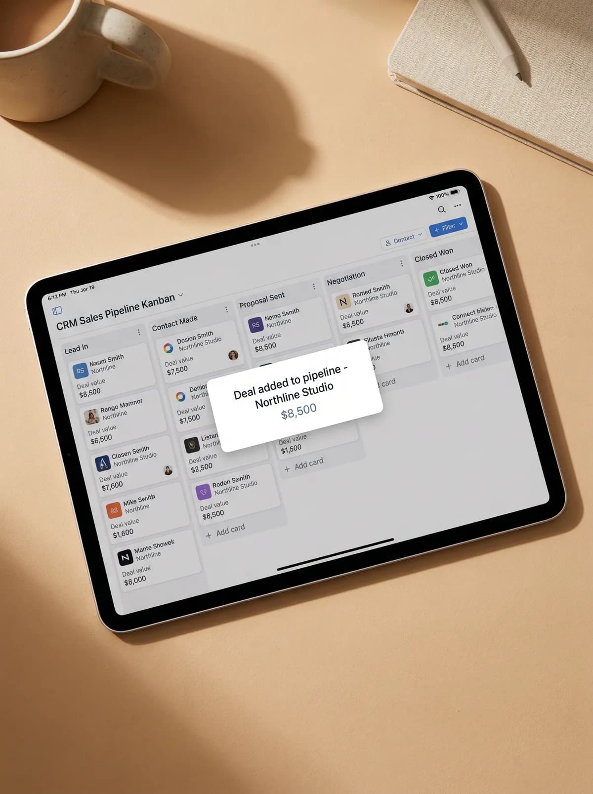 CRM Pipeline Dashboard on iPad